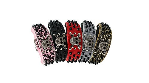 Dogs Kingdom Skull Punk Style Spiked Studded Pu Leather Dog Collars Pitbull Boxer Mastiff Pet Collar Medium Black - BeesActive Australia