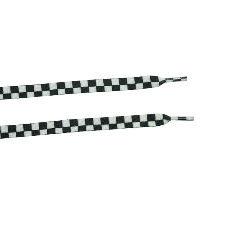 DECKER Flat Wide 10mm Shoelaces 2 Pairs Black White Checkered Lace for Roller Skates Hockey Skates Boots and Regular Shoes Checkered Black White 45"(114 cm) - BeesActive Australia