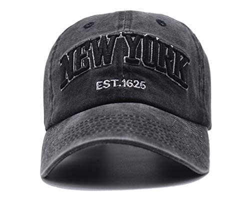 Baseball Hat New-York Distressed-Adjustable-Strapback - Washed Twill Dad Hat Unisex Black - BeesActive Australia