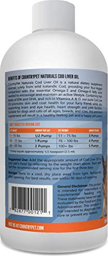 CountryPet Naturals DeepSea Iceland Cod Liver Oil(16oz) Healthy Coat/Skin/Joints+Immunity. Purest Form, Pharma grade. Sustainable. 100% Natural. Dispensing Pump. Best Omega3:6 ratio+EPA+DHA. CA Prop65 - BeesActive Australia