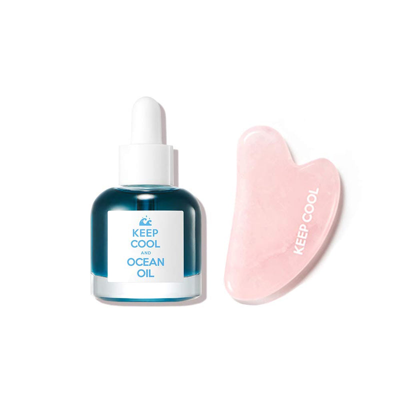 KEEP COOL Ocean Deep Blue Oil Self Ritual Kit (0.84 fl.oz. and a Rose Quartz Piece) - Deeply Hydrating and Skin Supporting Oil Made With 8 Different Types of Natural Plant-Derived Oils - BeesActive Australia