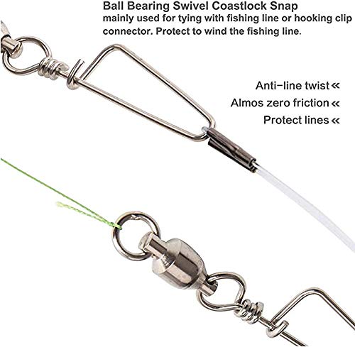 OKVYN High Strength Fishing Ball Bearing Swivel with Coastlock Snap Welded Ring Saltwater Standard High Strength 100% Copper & Stainless Steel style A #8+8 (188lb) 20/Pack - BeesActive Australia