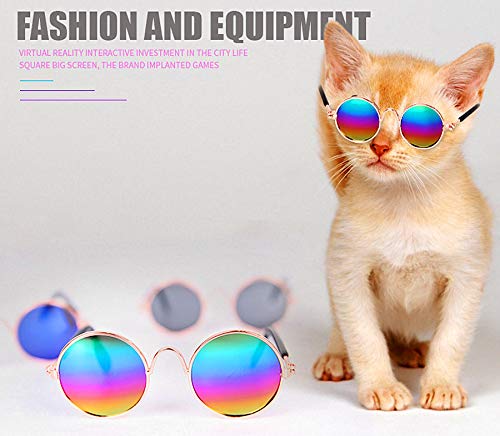 Dplus Cool Stylish and Funny Cute Pet Sunglasses Pet Goggles - Glasses Set of 5 - Classic Retro Circular Metal Prince Sunglasses for Cat,Chihuahua or Small Dogs (Classic Retro) - BeesActive Australia