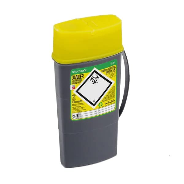 Sharpsafe 0.6 Litre 5th Generation Yellow/Grey -Sharps Bin Clinical Waste Disposal - BeesActive Australia