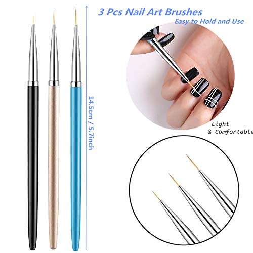 3PCS Nail Art Liner Brushes, UV Gel Painting Acrylic Nail Design Nylon Brush, Nail Painting Drawing Pens (7/9/11mm) - BeesActive Australia