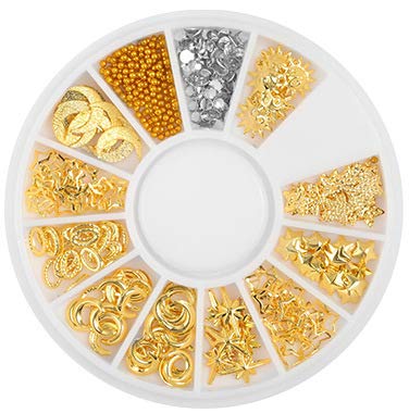 YesLady Nail Art Gold Metal Studs 3D DIY Punk Rivet Gems Manicure Beads Tips 10 Wheel Jewels Decoration - BeesActive Australia