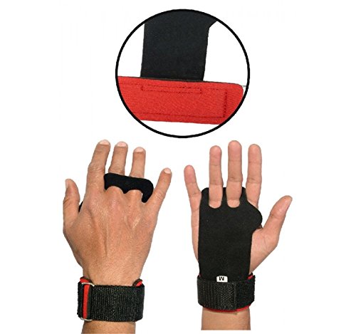Pull-up Hand Grips with Wrist and Leather Hand Wrap Protection for Cross-Training, Gymnastics, Fitness, Exercise, Skills and Drills, WODs, Olympic Weightlifting 100% Red Small - BeesActive Australia