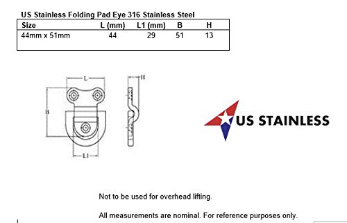 [AUSTRALIA] - Stainless Steel 316 Folding Pad Eye D Ring Tie Down 44mm x 51mm Marine Grade 
