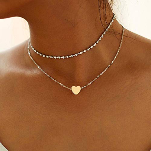 Hannah Boho Heart Layered Necklaces Gold Rhinestone Pendant Choker Necklaces Chain Jewelry for Women and Girls - BeesActive Australia