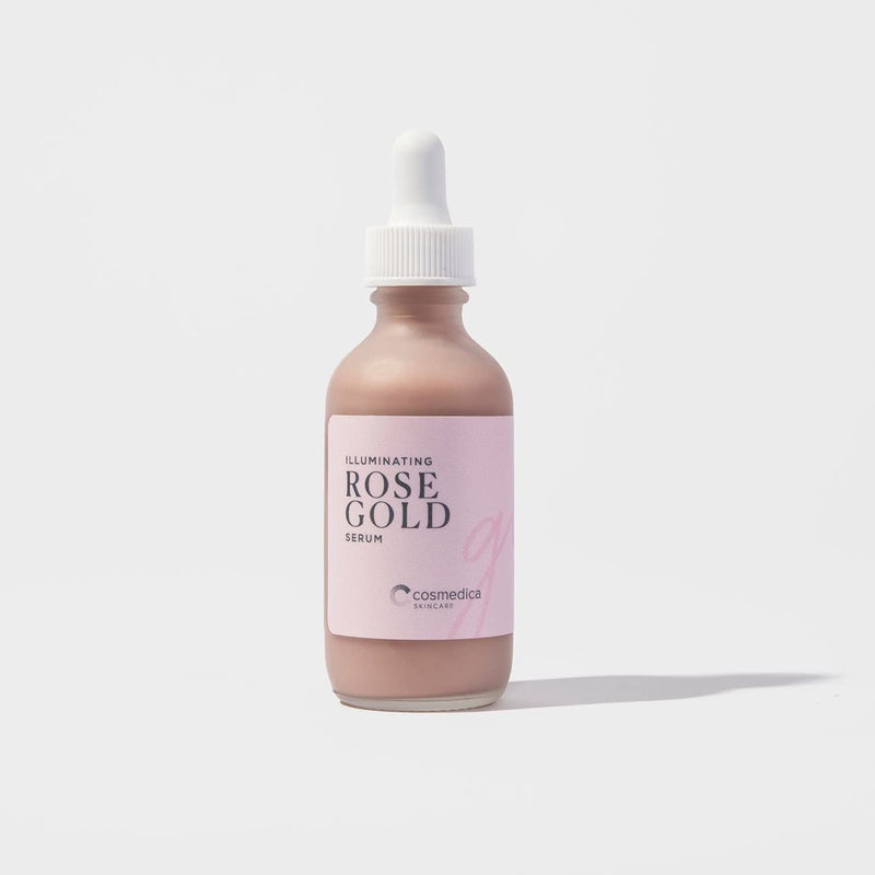 Illuminating Rose Gold Facial Serum Elixir with hydrating Aloe and Hyaluronic Acid for a light highlighting Primer - Natural makeup or no makeup look with dewy finish (2 oz.) - BeesActive Australia