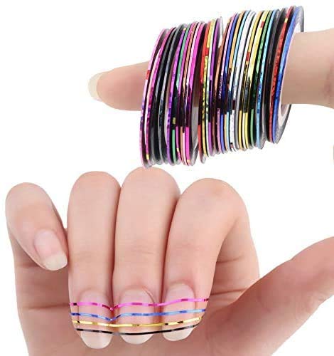 FULINJOY 32 Colors Mixed Colors Rolls Nail Art Striping Tape Decoration Sticker Nail Line DIY Nail Tip - BeesActive Australia