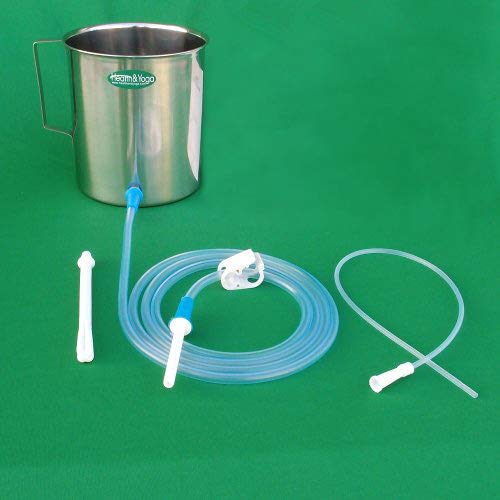 HealthAndYoga(TM) Combo: Superior 2 Quart Stainless Steel Enema Kit - 10 Free Colon Tips - Medical Grade Tubings - BeesActive Australia