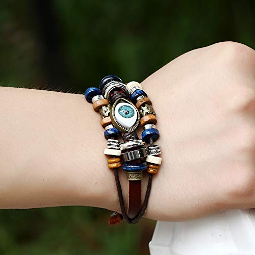 Beaded Eyes Pull Adjustment Couple Leather Bracelet - BeesActive Australia