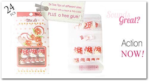 24 PCS Full Cover False Toe Tips (Red with White Dot & Flower) - BeesActive Australia