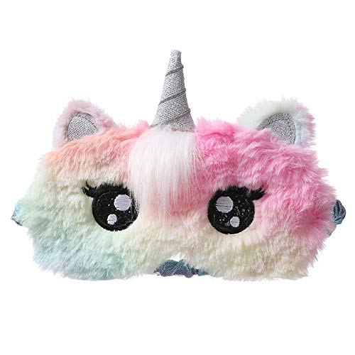 Cute Fluffy Faux Fur Unicorn Cartoon Animal Sleeping Sleep Mask Eye Shade Cover Funny Eye Mask for Sleeping Women Girls Kids - BeesActive Australia