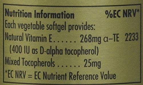 Solgar Natural Source Vitamin E 268 mg (400 IU) Vegetable Softgels, Brown, 50 Count (Pack of 1) Unflavoured 50 Count (Pack of 1) - BeesActive Australia