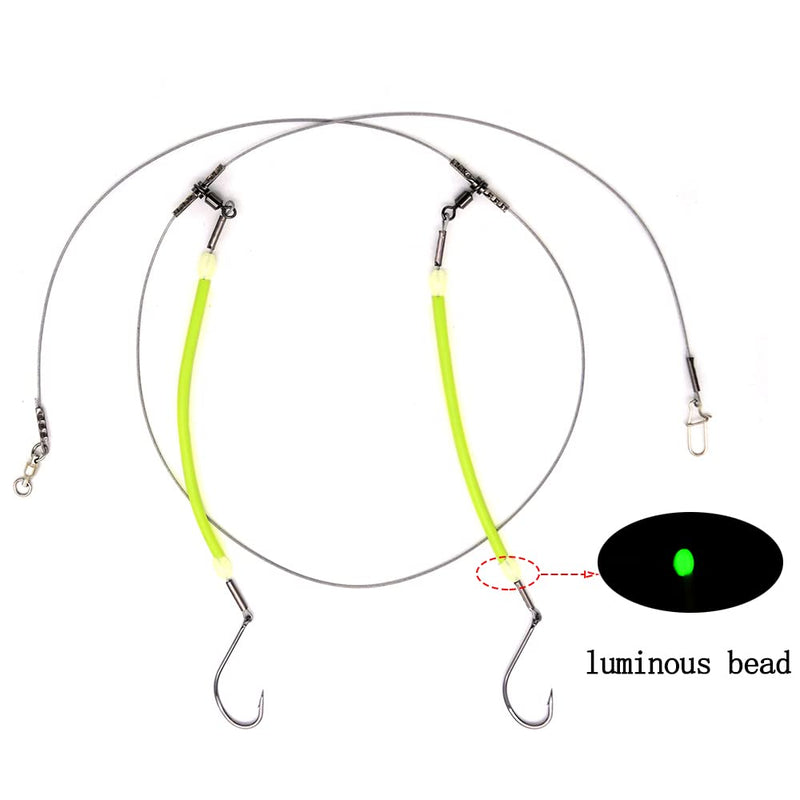 ANNIBBY High-Strength 49 Strands Steel Surf Fishing Rigs with 2 Hooks,Saltwater Fishing Assecories Nylon-Coating Steel Wire with Hooks Swivels Snap Connect 2 Arm Rig - BeesActive Australia