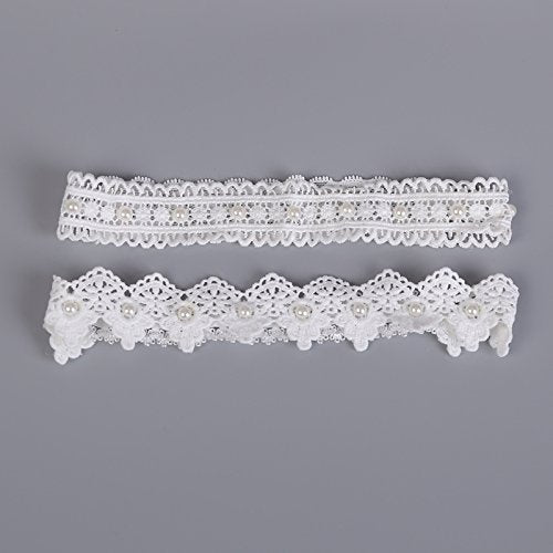Kercisbeauty Set of 2 Handmade Bridal Bridesmaids Elastic Adjustable White Lace Simple Tiny Pearl Hollow out Rose Flower Garter Hen night bachelorette party Vintage - BeesActive Australia