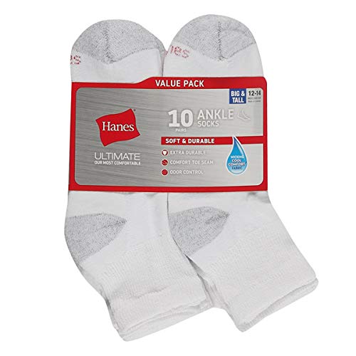 Hanes Ultimate mens Freshiq Cool Comfort Reinforced Ankle Socks, 12-pair Pack 6-12 White - BeesActive Australia