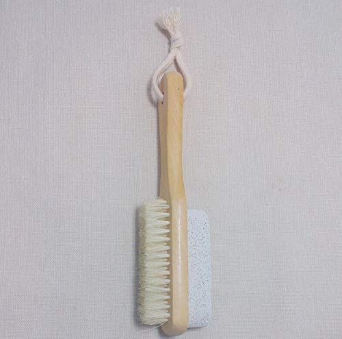 Femcery 2Pcs Wood Foot Natural Bristle Brush And Pumice Stone Combo W/Rope Wooden Handle Exfoliator Pedicures Calluses Remover Smoother for Body Skin, Feet, Elbow Scrubber Massage SPA Sauna Dry Skin - BeesActive Australia