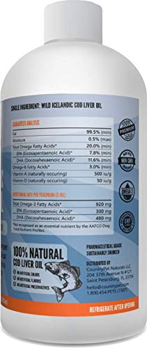 CountryPet Naturals DeepSea Iceland Cod Liver Oil(16oz) Healthy Coat/Skin/Joints+Immunity. Purest Form, Pharma grade. Sustainable. 100% Natural. Dispensing Pump. Best Omega3:6 ratio+EPA+DHA. CA Prop65 - BeesActive Australia