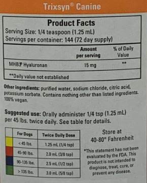TRIXSYN Canine - All Natural Hip and Joint Care for Dogs- Enhance Joint Mobility and Cartilage Function - Live Healthier and Happier- Patented MHB3 Hylauronan Liquid Formula - BeesActive Australia