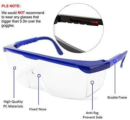 Pobotou Blue Safety Goggles,Over Glasses Eyes Protection Goggles Protective Eyewear Safety Goggles Clear Anti-fog/Anti-Scratch Safety Glasses over Glasses (5Pack) - BeesActive Australia