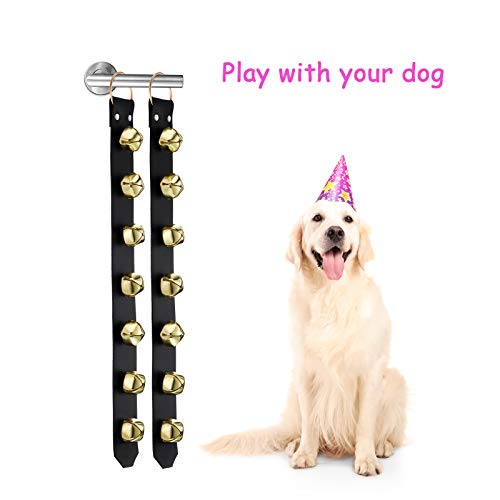 Frienda Hanging Jingle Bells 7-Bell Dog Doorbells for Door Knob Faux Leather Belts Go Outside Dog Bells Christmas Decor and Holiday Home Decorations, 18.7 x 1.8 x 1 Inches Black With Gold - BeesActive Australia