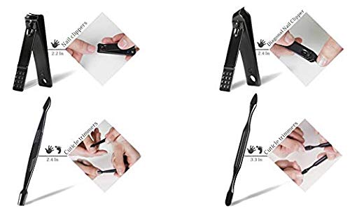 MCS Manicure Pedicure Set Nail Clipper Tool Kit - 15 in 1 Black Stainless Steel - Includes Cuticle Removers, Nail Scissors, Facial Treatment Tools With a Portable Black Leather Travel Grooming Case. - BeesActive Australia