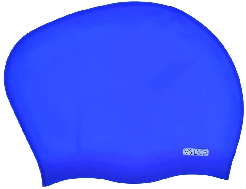 2Pcs Extra Large Silicone Swim Cap Long Hair Swimming Cap for Women Extensions and Curly Hair, Comfortable Dreadlocks Weaves Hair Swim Cap Waterproof (Blue) - BeesActive Australia