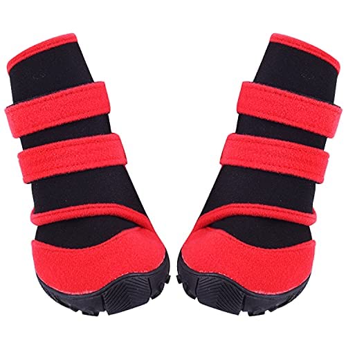 payanwin Dog Boots, Slip Resistant Waterproof 4pcs Dog Puppy Shoes for Small Medium Large Dogs with Adjustable Fastener Strap, Protect Pet Paws Easy to Wear (Red and Black) XL - BeesActive Australia