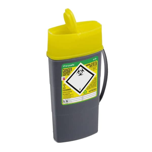 Sharpsafe 0.6 Litre 5th Generation Yellow/Grey -Sharps Bin Clinical Waste Disposal - BeesActive Australia