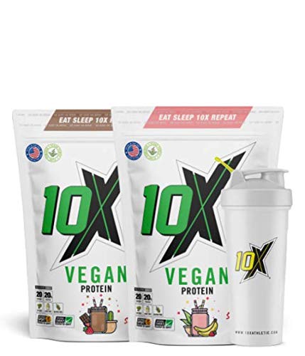 10X Athletic Vegan Protein, Nut Free, Sugar Free, Plant Based, Dairy Free, Gluten Free, Various Flavours , 580g (Strawberry Banana) Strawberry Banana 580 g (Pack of 1) - BeesActive Australia