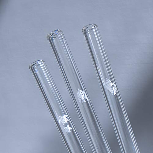 HALM Glass Straws - Sea Life Charity Edition - 6x 8 inch Reusable Drinking Straws with Ocean Animals - Cute Design - Dishwasher Safe - Eco-Friendly - Perfect for Smoothies - Made in Germany - BeesActive Australia