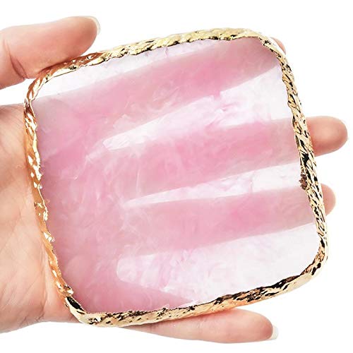 Resin Nail Art Palette 2 Packs Mixing Palette Gold Edge Nail Art Display Gel Polish Paint Drawing Holder DIY Cosmetic Makeup Palette Mixing Tools (square shape, pink&blue) square shape - BeesActive Australia