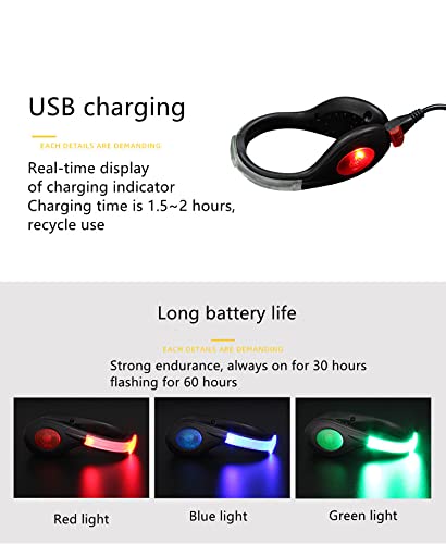 Shoe Clip Light Safety Clip Outdoor Sports Night Running Equipment USB Charging Color Changing RGB Strobe and Steady Flash Mode Red One Pair - BeesActive Australia