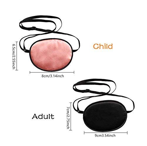 2 Pieces Silk Eye Patches, Adjustable Soft Eye Patch Elastic Eyepatche for Lazy Eye Amblyopia Strabismus for Adults Black and Pink - BeesActive Australia