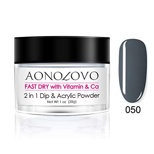 AONOLOVO Gray Dip Powder 2 In 1 Acrylic Dipping Powder 1 Oz, Added Vitamin & Calcium, Non Toxic & Odorless, No UV LED Nail Lamp Required (050) 050 - BeesActive Australia