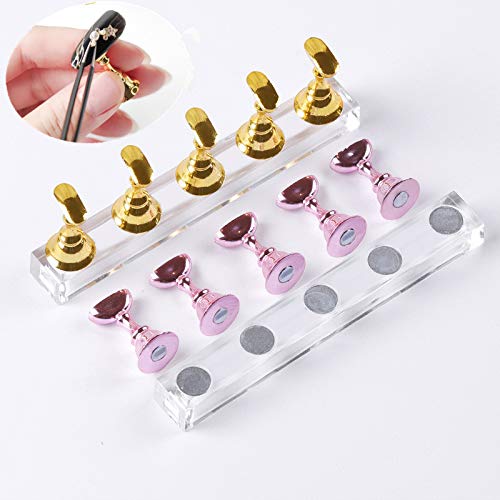 XICHEN 3 Sets/colour Acrylic Nail Display Stand Nail Tip Holder Magnetic Nail Practice Stand Fingernail DIY Nail Art Stand for False Nail Tip Manicure Tool Display Stand(Gold, Silver, Rose gold) - BeesActive Australia