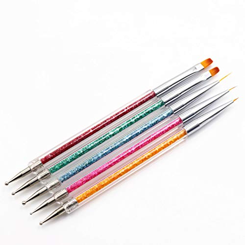 FULINJOY Pack of 5 Nail Art Brushes, Double-ended Nail Dotting Pen Liner Brush Nail Art Point Drill Drawing Tools Set - BeesActive Australia