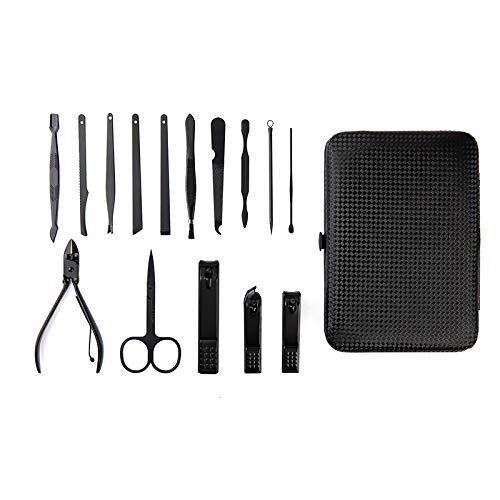 Manicure Set,Pedicure Kit, Nail Clippers, Professional Grooming Kit, Nail Tools,Men and Women Stainless Nail Tools 15 In 1,With Portable Travel Luxurious Case (15 piece set, Black) 15 piece set - BeesActive Australia