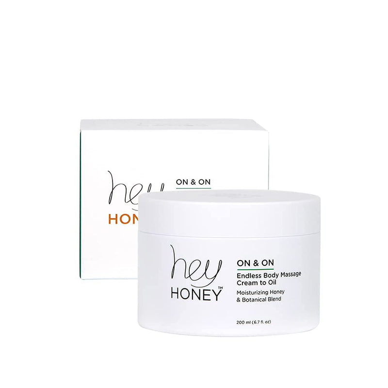 Hey Honey, On and On, Honey Cream to Oil Body Massage. Delectable Blend of Oils, moisturizing Honey extracts, and botanicals Leaves Skin Silky Smooth and hydrated. 6.7 oz. - BeesActive Australia