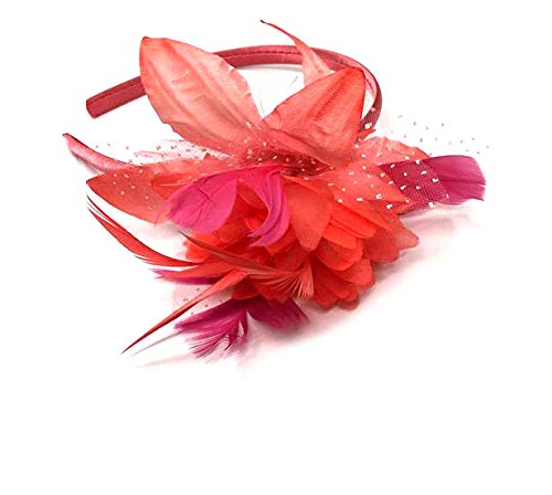 Feather Aliceband Headband Fascinator Ladies Hair Piece Weddings, Races, Ascot, Christening Coral - BeesActive Australia