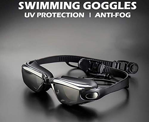 [AUSTRALIA] - Swim Goggles, Sports Swimming Goggle with Siamese Ear Plugs, Anti-Fog/UV Protection Clear Lens for Adult Unisex Goggles for Men and Women Indoor Outdoor Swimming Goggles - Black 