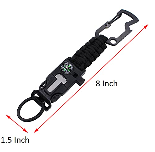 Fire Starter Paracord Keychain Black 10-in-1 Key Chain Lanyard with Carabiner for Camping, Fishing, Hunting & Outdoor Emergencies | Multipurpose Survival Tool W/ Emergency Whistle, Flint Rod - BeesActive Australia