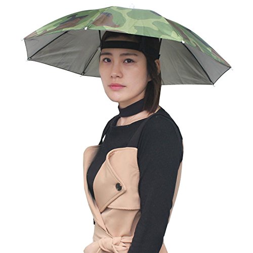 [AUSTRALIA] - Accinouter Umbrella Hat, Folding Headwear 26" Hands Free Sunshade Double Layer Protection Parasol for Fishing Gardening Beach Camping Party (Camouflage, 14.2"x26"x26" (Open) 14.2"x 2" (Fold)) 