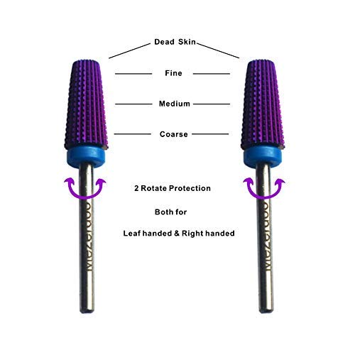 5 in 1 Tapered Carbide Nail Drill Bits With Cut 3/32" Two-Way Purple Tungsten Carbide Bit Drill Both Left and Right Handed Accessories Milling For Manicure 1pcs Medium - BeesActive Australia