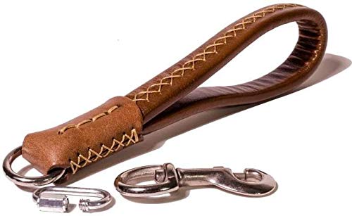 Guiding Star Brown Short Dog Leash Padded Handle Real Leather Sewn by Hand - BeesActive Australia