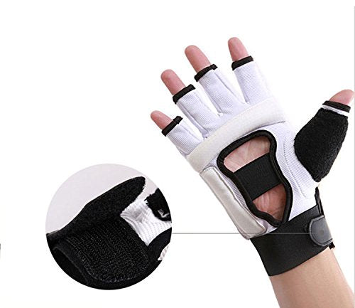 [AUSTRALIA] - Baselay Taekwondo Gloves, WTF Approved Muay Thai Sandbag Boxing Training Punching Bag Half Mitts Sparring Martial Arts Karate Fighting Half Finger Glove for Men Women Kids White Medium 