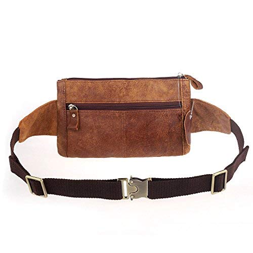 [AUSTRALIA] - Loyofun Unisex Brown Genuine Leather Waist Bag Messenger Fanny Pack Bum Bag for Men Women Travel Sports Running Hiking 